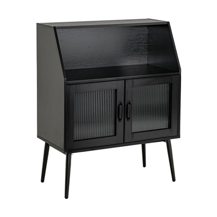Kitchen Sideboard Buffet with Open Cubby and 2 Glass Doors-Black