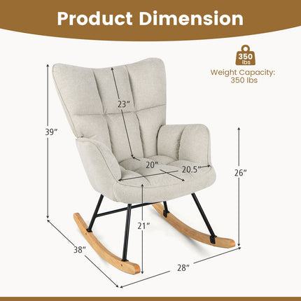 Linen Nursery Rocking Chair with High Backrest and Padded Armrests