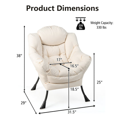 Modern Polyester Fabric Lazy Chair with Steel Frame and Side Pocket