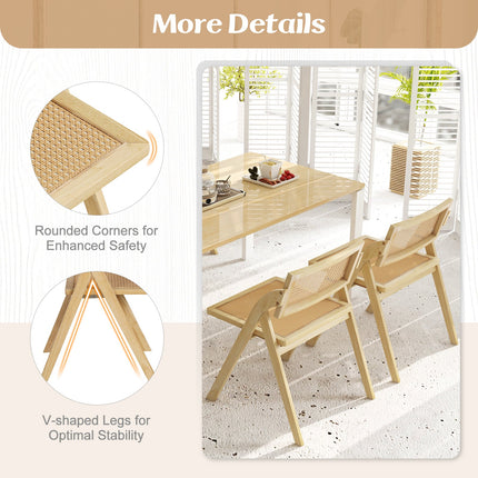 Foldable Dining Chairs Set of 2 with Woven Rattan Backrest