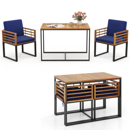3 Pieces Outdoor Dining Set with 2 Acacia Wood Armchairs and Dining Table-Navy