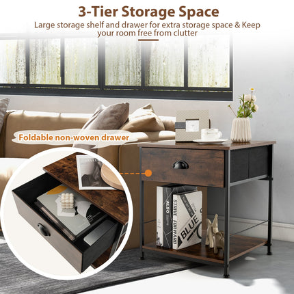 2 Tiers Nightstand with Open Storage Shelf for Living Room Bedroom