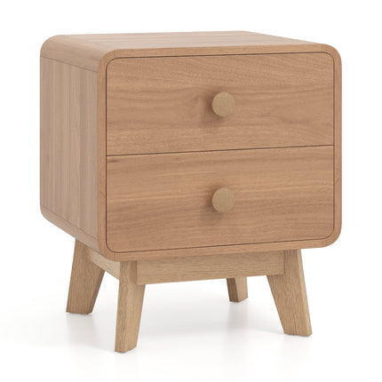 Nightstand with 2 Drawers Solid Rubber Wood Legs