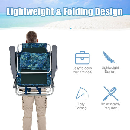 2 Pieces Folding Backpack Beach Chair with Pillow-Pink
