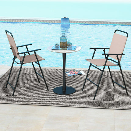 Set of 2 Patio Folding Bar-Height Chairs with Armrests and Quick-Drying Seat-Beige