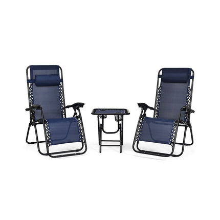 3 Pieces Folding Portable Zero Gravity Reclining Lounge Chairs Table Set
