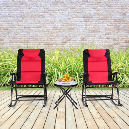 3 Pcs Outdoor Folding Rocking Chair Table Set with Cushion