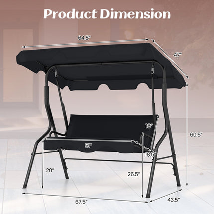 3 Seat Outdoor Patio Canopy Swing with Cushioned Steel Frame-Blue
