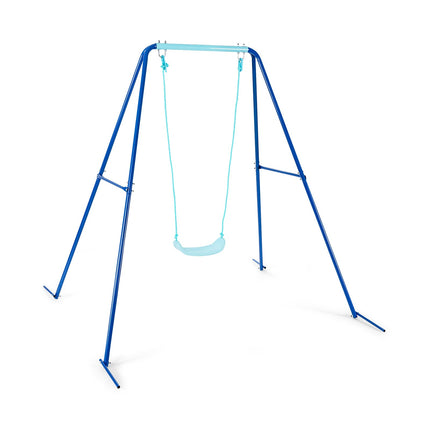 Outdoor Kids Swing Set with Heavy-Duty Metal A-Frame and Ground Stakes