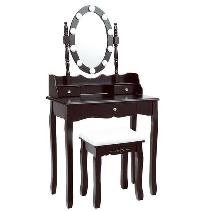 Oval Mirror Vanity Set with 10 LED Dimmable Bulbs and 3 Drawers