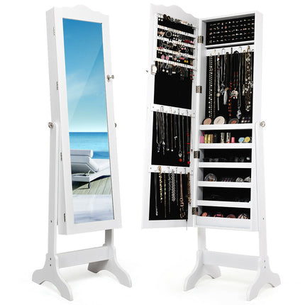 Mirrored Lockable Jewelry Cabinet Armoire Organizer Storage Box