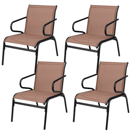 Patio Chairs Set of 4 with Breathable Fabric for Poolside-Coffee