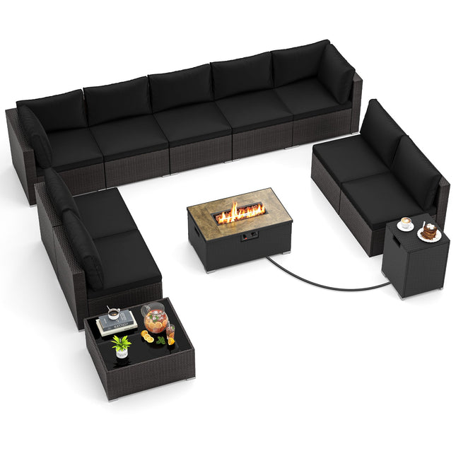 12 Pieces Outdoor Furniture Set with 32 Inch Fire Pit Table and Propane Tank Cover