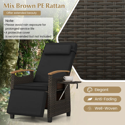 Patio Wicker Recliner Chair with Adjustable Backrest and Footrest