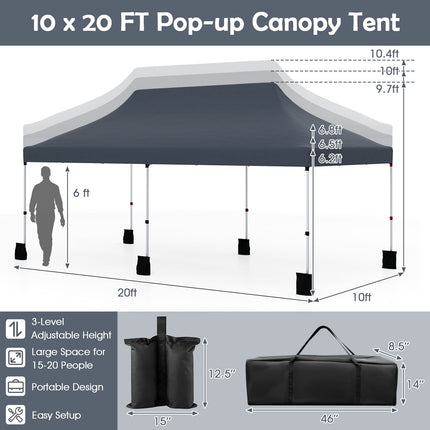 10 X 20 FT Pop up Canopy Tent Foldable Portable Outdoor Gazebo with Carry Bag-Blue