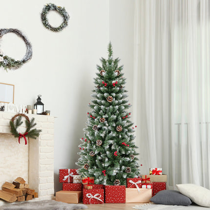 Pre-lit Artificial Pencil Christmas Tree with Pine Cones and Red Berries
