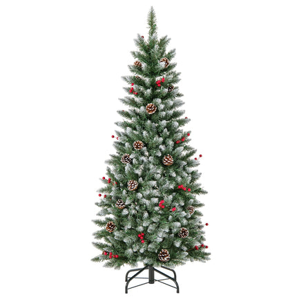 Pre-lit Artificial Pencil Christmas Tree with Pine Cones and Red Berries