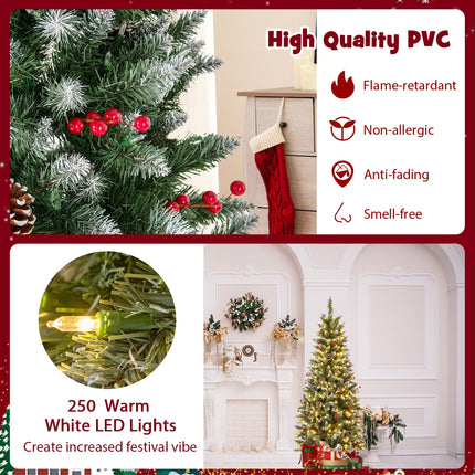 Pre-lit Artificial Pencil Christmas Tree with Pine Cones and Red Berries