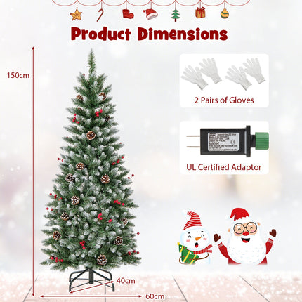 Pre-lit Artificial Pencil Christmas Tree with Pine Cones and Red Berries