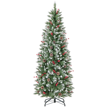 Pre-lit Artificial Pencil Christmas Tree with Pine Cones and Red Berries