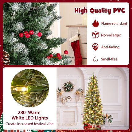 Pre-lit Artificial Pencil Christmas Tree with Pine Cones and Red Berries