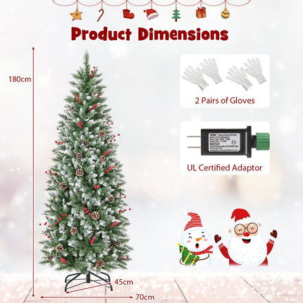 Pre-lit Artificial Pencil Christmas Tree with Pine Cones and Red Berries