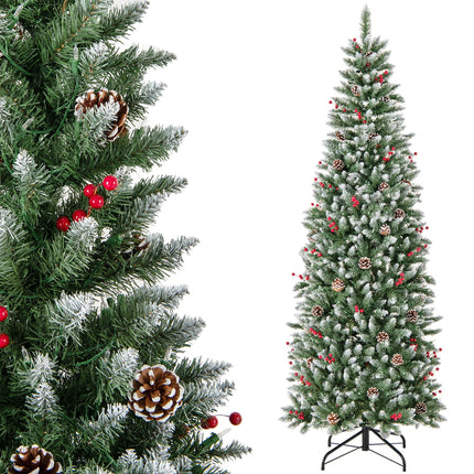Pre-lit Artificial Pencil Christmas Tree with Pine Cones and Red Berries