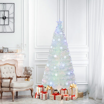 5/6/7 Feet Pre-Lit White Artificial Christmas Tree with Iridescent Leaves