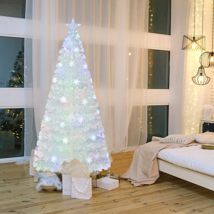 5/6/7 Feet Pre-Lit White Artificial Christmas Tree with Iridescent Leaves