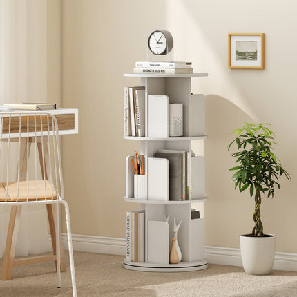 3-Tier Rotating Bookshelf with Dividers and Anti-falling Baffles