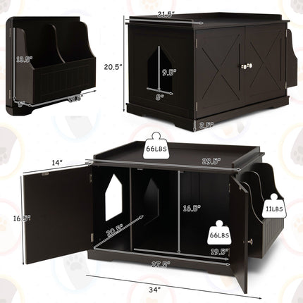 Large Wooden Cat Litter Box Enclosure with the Storage Rack