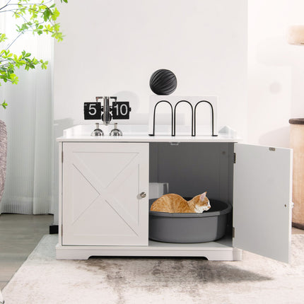 Large Wooden Cat Litter Box Enclosure with the Storage Rack