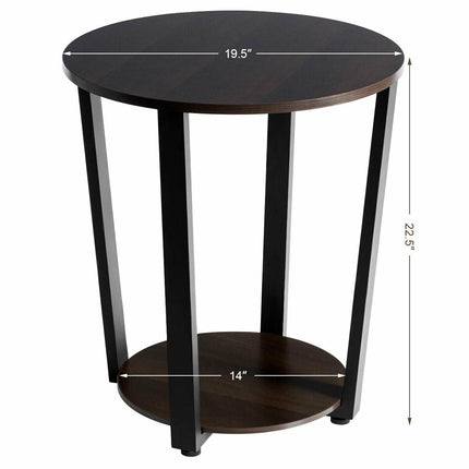 2-tier Round End Table with Storage Shelf & Metal Frame