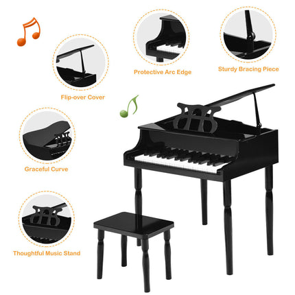 30-Key Wood Toy Kids Grand Piano with Bench