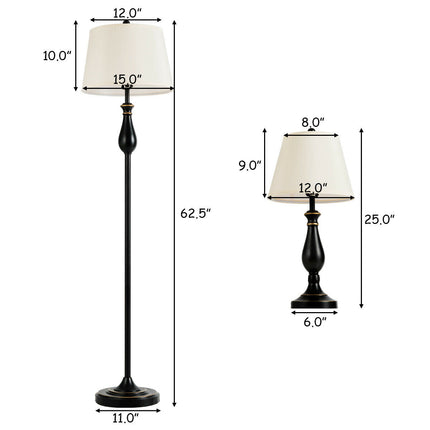 3 Pieces Brushed Nickel Lamp Set-Black