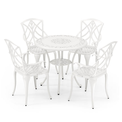 Set of 4 Cast Aluminum Patio Dining Chairs with Armrests and Decorative Patterns