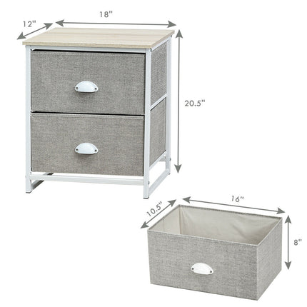 Metal Frame Nightstand Side Table Storage with 2 Drawers-Gray