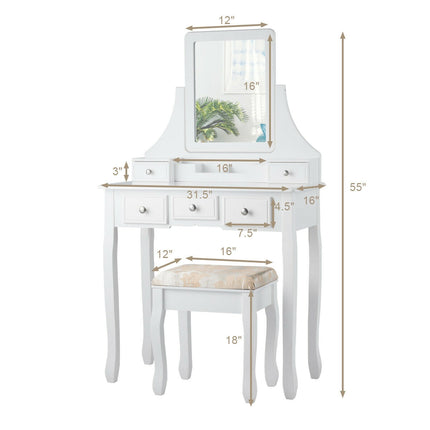 5 Drawers Removable Box Makeup Dressing Vanity Set