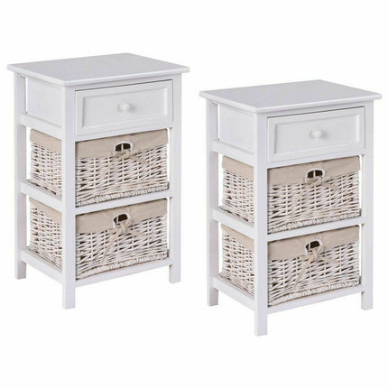 3 Tier Set of 2 Wood Nightstand with 1 and 2 Drawer