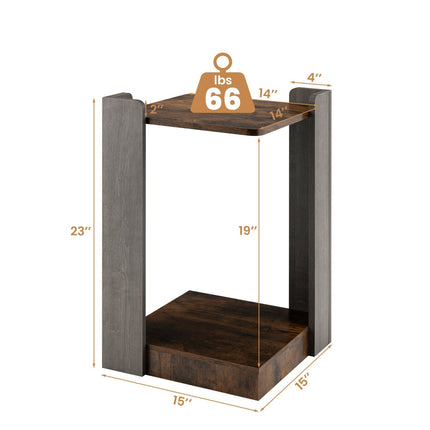 2-Tier Square End Table with Open Storage Shelf for Small Space-Coffee