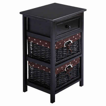 3 Tier Set of 2 Wood Nightstand with 1 and 2 Drawer