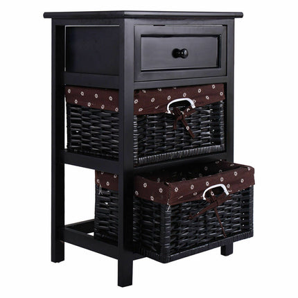 3 Tier Set of 2 Wood Nightstand with 1 and 2 Drawer