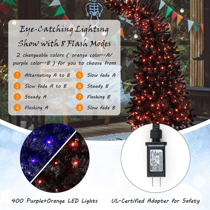7 Feet Pre-Lit Black Halloween Tree with 8 Flash Modes and 400 Lights