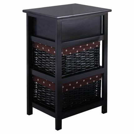 3 Tier Set of 2 Wood Nightstand with 1 and 2 Drawer