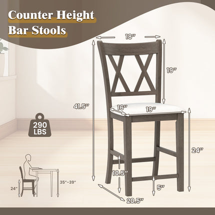 Set of 2 Bar Stools with Cross Back and Linen Fabric Upholstered Seat-Beige