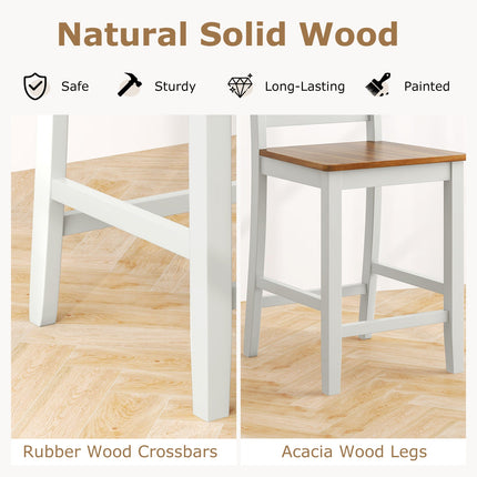 Set of 2 Counter Bar Stool with Inclined Backrest and Footrest-Gray