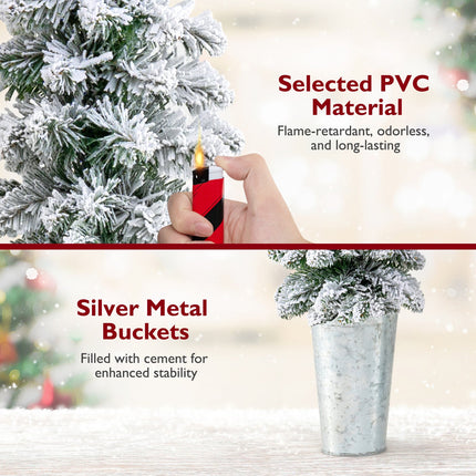 Set of 3 Pre-Lit Snow Flocked Artificial Christmas Trees witrh 423 Branch Tips