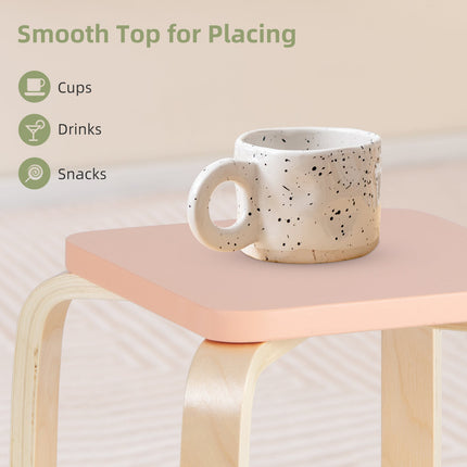Stackable Stools Set of 4 with Square Top and Rounded Corners-Natural
