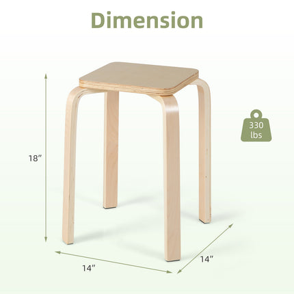Stackable Stools Set of 4 with Square Top and Rounded Corners-Natural
