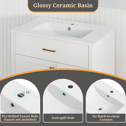 Single Bathroom Vanity with 2 Drawers and 1 Door-White
